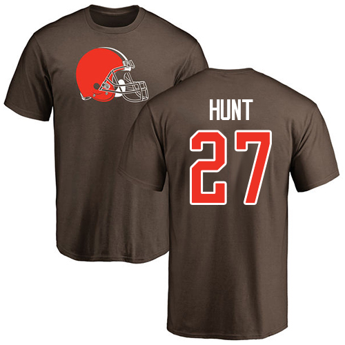 Men Cleveland Browns Kareem Hunt Brown Jersey #27 NFL Football Name and Number Logo T Shirt